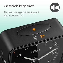 ZEON Funkwecker für mitteleuropäische Zeitzone (DCF/GMT+1) mit Licht- und Schlummerfunktion, geräuschloser, batteriebetriebener Wecker in Schwarz, CE4550-DCF