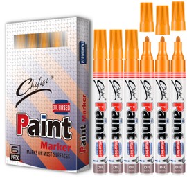 Permanent Paint Pens Orange Markers - 6 Pack Never Fade Oil-Based Paint Marker Pens,Medium Tip Quick Dry And Waterproof Paint pens For Rock,Plastic,Wood,Metal,Fabric,Glass,DIY Craft