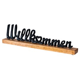levandeo Lettering Welcome 45 cm Metal Black Mango Wood Decorative Stand Table Decoration Home Decoration Gift