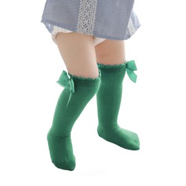 Century Star Baby Girls Bow Knee High Socks Toddlers Ruffled Tube Socks Infant School Uniform Leggings Long Stockings 1Pc Green 0-6 Months