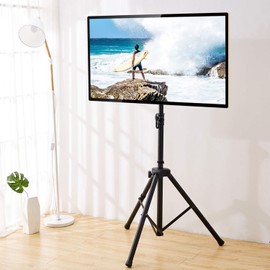 Portable TV Tripod Stand with 360 Swivel and Tilt Mount for 32-60 inch LED LCD OLED Flat Screen TVs/Monitors, Height Adjustable Foldable Mount Stand, Black Floor Display Stand with Max VESA 400x400mm