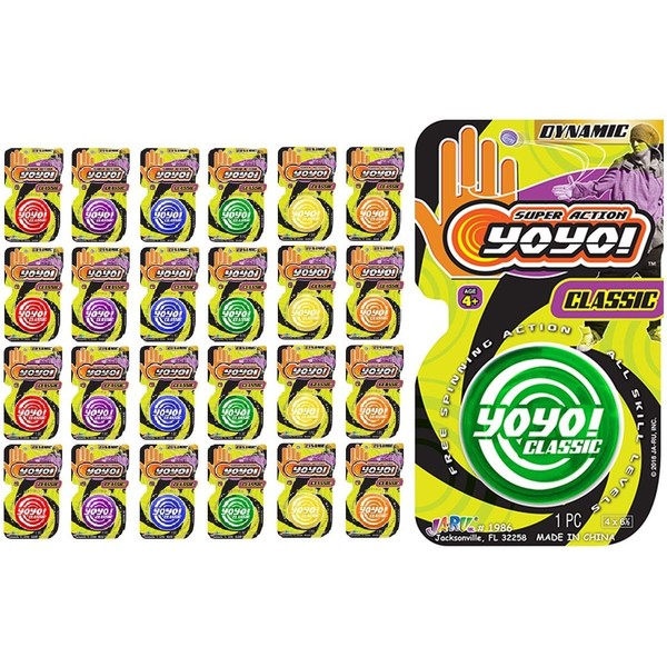 Dynamic Classic Yoyo (24 Yoyo Assorted Color) by JA-RU. Beginner & Professional Yoyo for Adults and Kids. Responsive String Yoyo. Party Favors Birthday Gift Set Best Stocking Stuffers. 1986-24p