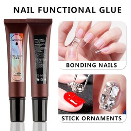 2pcs 15ml Solid Nail Gel Glue for Acrylic Nail Tip Press on Nails, UV LED Lamp Curing Needed Nail Extension Tools, Strong Adhesive Rhinestone Glue Gel for Nail Art DIY Home Salon