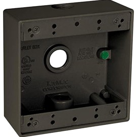 TayMac 4.5 x 4.5 Inch 2-Gang Bronze 2-in. Deep Weatherproof Junction Box with Three .5-inch Threaded Holes DB350Z, Outdoor Electrical Box for Outdoor Outlets or Branch Circuit Wiring