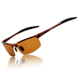 RONSOU Men Sport Al-Mg Polarized Sunglasses Unbreakable for Driving Cycling Fishing Golf coffee frame/coffee lens