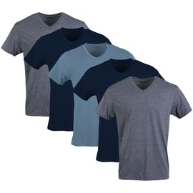 Gildan Men's V-neck T-shirts, Multipack Underwear, Navy/Heather Navy/Indigo Blue (5-pack), X-Large US
