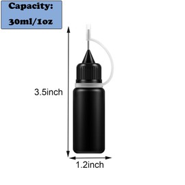 AQSXO 1 Ounce Black Needle Tip Glue Bottle, Tip Applicator Bottle with 2 Funnel, for Glue,Liquid,Oil, DIY Crafts Etc, 6 Pcs.