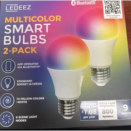 LEDEEZ Multicolor Smart Bulbs - 2 Pack In A Box Bluetooth - Via fre App 9 wat