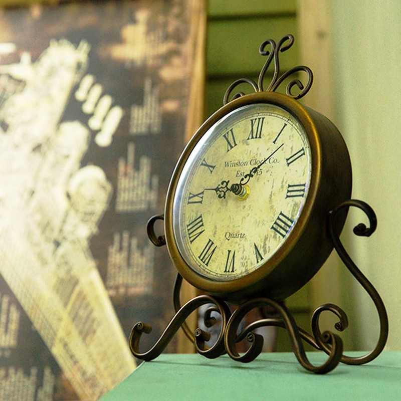 HZDHCLH Roman Table Clocks Silent Non Ticking Roman Retro Art