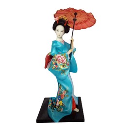 Japanese Geisha Kimono Doll,Statuette Ornament Collectible,Asian Kimono Doll,Folk Ethnic Collectible Figurine Decoration Gift (Light Blue)