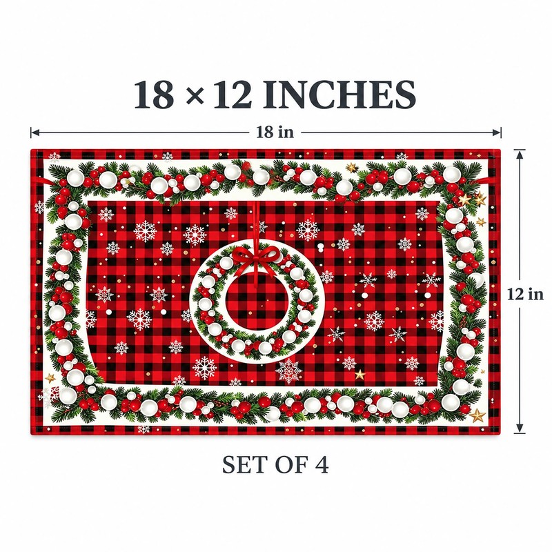 Christmas Trees Placemats Set of 4, 12x18 Inch Grid Christmas