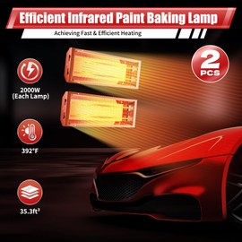 2PCS 2000W Baking Infrared Paint Curing Lamp, 35.3 cu.ft Baking Area Infrared Paint Curing Lamp Body Repair Paint Curing Systems with Angle Adjustment for Car Painting, Local Paint Drying