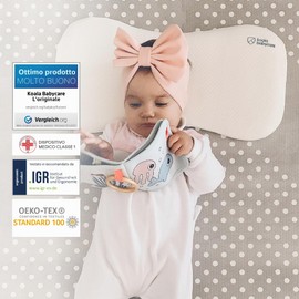 Cuscino Neonato Plagiocefalia fino a 36 Mesi Sfoderabile (con due Federe) per il lettino - Aiuta a prevenire e trattare la Testa Piatta in Memory Foam - Bianco - Design Registrato KBC®
