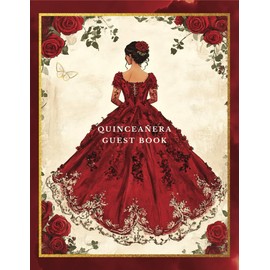 Quinceañera Guest Book with Red Charro Quince Dress Decoration and Rose Floral Theme: Elegant Keepsake for Sweet 15 Birthday Celebration - Signature ... for Guests, Gift Log, and Blank Memory Pages