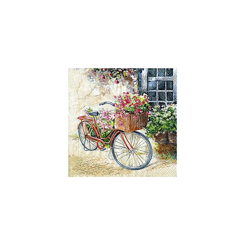 Serviette with "Cottage Bike Bicycle Basket with decoupage style, Set