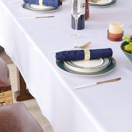 HEMEIREN White Tablecloth 100 x 145 cm (39 x 57 inches) Rectangular Satin Table Cloth for Weddings, Parties, Banquets, Holidays Celebrations