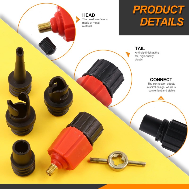 Rustark 6Pcs Red Inflatable SUP Pump Adaptor Tool Set with