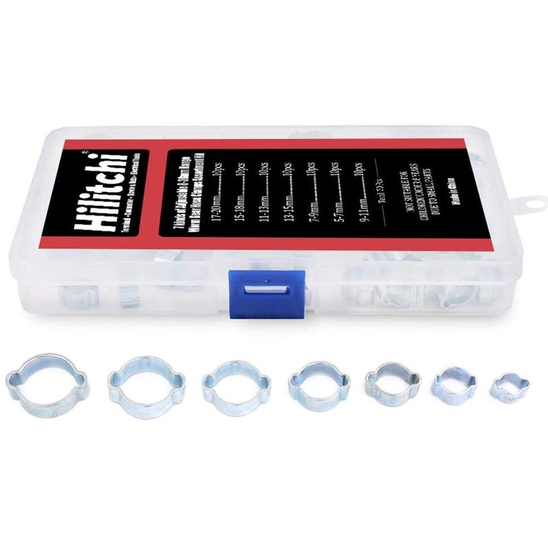 Hilitchi 70-Pcs Zinc Plated Double Ear O Clips Hose Tube