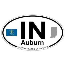 US Decal, Inc. Auburn, Indiana Oval Sticker with State Flag