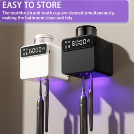 Smart Electric Toothbrush Holder with Cleaning and Hot Air Drying,LED Screen,Toothbrush Holders for Bathrooms,Wall Mounted Toothbrush Holder with 2 Toothbrush Slots for Home, Travel (Black)