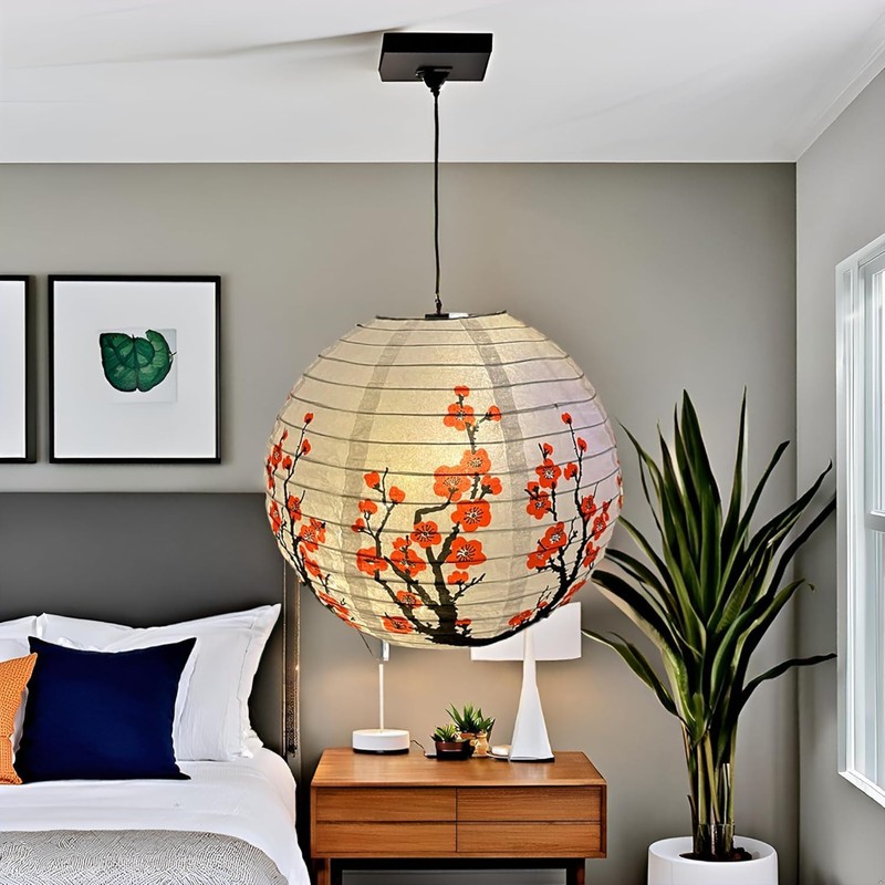 Paper Lampshade Hanging Light Shade 30cm, Oriental Ribbed Japanese Ceiling