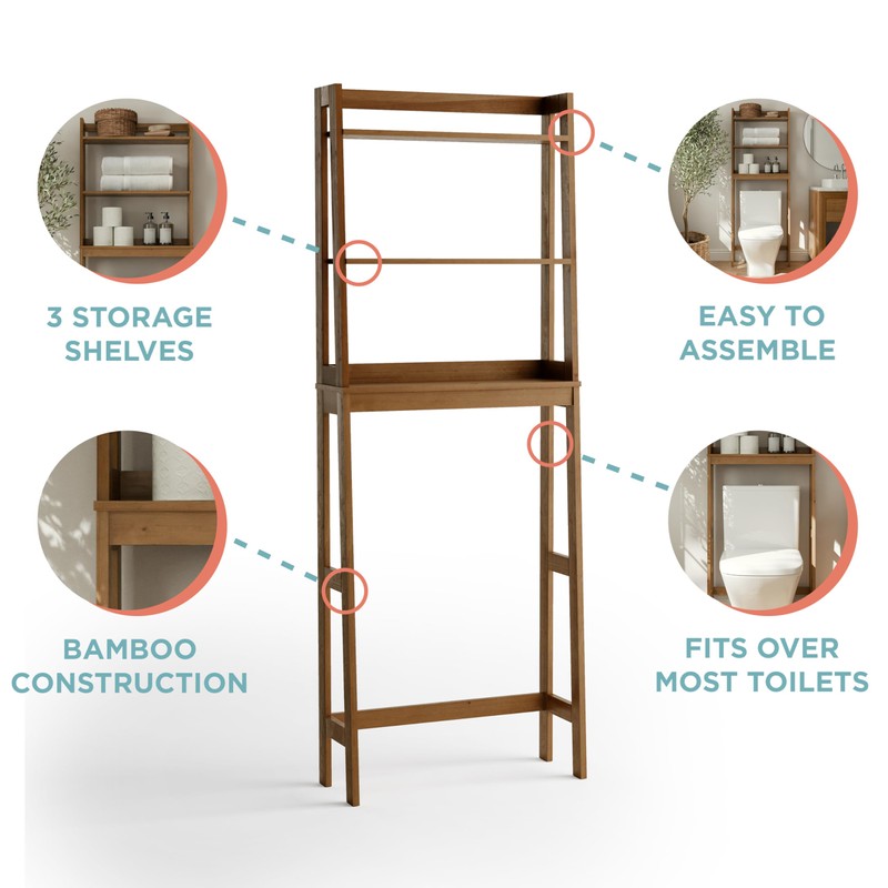 Zenna Home Bamboo Over-The-Toilet Bathroom Spacesaver with 3 Shelves, A-Frame
