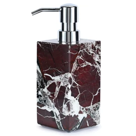 Marble Soap Dispenser Italian Imported Real Stone Hand Liquid Pump Bottle for Home Decorative Kitchen Sink Bathroom Countertop for Refillable Shampoo Laundry Dish Soap Lotion Dispenser (Violet Red)