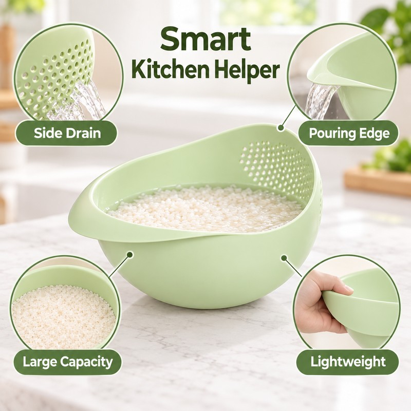 Multifunctional Rice Washer Bowl with Drain Strainer | Food Grade
