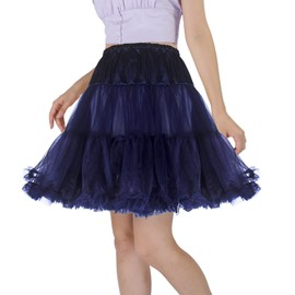 CHERRY LOVE 18inch Petticoat Mid-Thigh Underskirt Princess Puffy Mini Skirt (s, m, Navy Blue)
