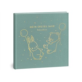 My First Year Baby Album - High-Quality Linen Book with Gold Embossing for the Most Beautiful Memories - Baby Book to Enter for the First Year of Life - Baby Gift for Birth (Balloons Mint)
