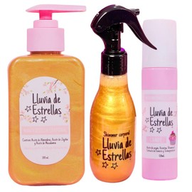 RUUFE lluvia de estrellas mantequilla corporal 200ml Iluminador lluvia de estrellas 160ml y Lluvia de estrellas Perfume x 150ml (3 pack)