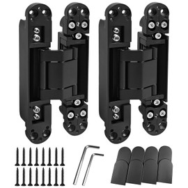 ANMILIY Hidden Door Hinge (7in)-2PC Invisible Door Hinges,3D Adjustable 180 Degree Invisible Hinges,176.5 lb.Load Capacity.(Black, 7 x 2.8 x 1)