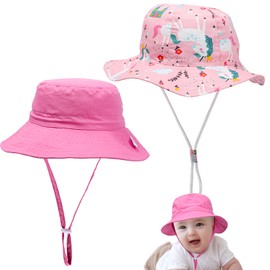 2 Pcs Adjustable Baby Sun Hats for Toddler Kids Soft Bucket Hats Breathable Fishing Hat Summer Beach Hat for Newborns Boys & Girls (S, Rose+Pink1)