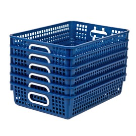 Really Good Stuff Small Desktop Paper Storage Baskets, 14" x 10" x 3.25", 6 Pack, Navy, Versatile Storage Solution for Classroom, Home and Office, Toy Storage, Multi-Purpose