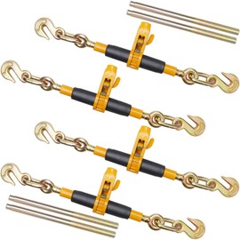 VEVOR Ratchet Chain Binder, 5/16"-3/8" Heavy Duty Load Binders, with G80 Hooks 7,100 lbs Secure Load Limit, Labor-saving Anti-skid Handle, Tie Down Hauling Chain Binders for Flatbed Truck Trailer, 4 P