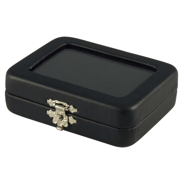 Novel Box Black Leatherette Glass Top Gem Box Loose Stone Jewelry Case Display with ClaspReversible Pad - White & Black