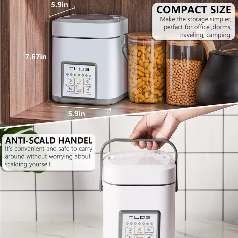 TLOG Mini Rice Cooker 2.5 Cups Uncooked, Healthy Ceramic Coating