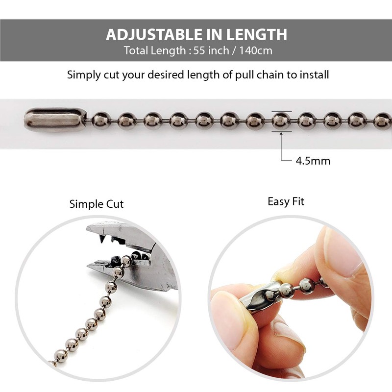 Black Nickel Shower Curtain Hooks, 55 Inch Ball Chain Design,