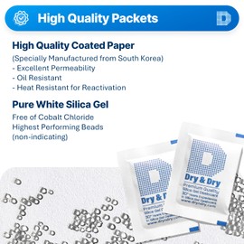 Dry & Dry 5 Gram [200 Packets] Silica Gel Packets Silica Gel Desiccants, Silica Gel Packs - Rechargeable (Food Safe) Silica Gel Packets, Silica Packets