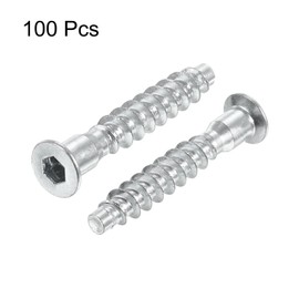 sourcing map 100Pcs M5x30mm Hex Socket Countersunk Head Self Tapping Connecting Screws Carbon Steel Furniture Confirmat Screw, Silver