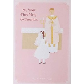 Greeting Card On Your First Holy Communion for Her (Pink) - Congratulations and God Bless You - May you feel Christ's love in a very special way as you remember all He has done for you