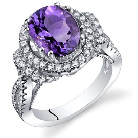 PEORA Amethyst Gallery Ring for Women 925 Sterling Silver, Genuine Gemstone, Large 2.25 Oval Shape 10x8mm, Size 5, Engagement, Promise, Statement Ring, February Birthstone Ring, w/Jewelry Box