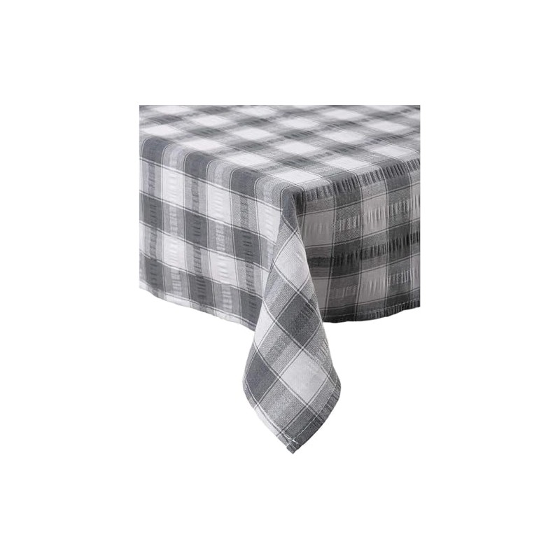 Downview Seersucker Check Cotton Tablecloth 50 x 50 Grey