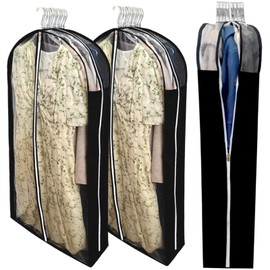 Extra Long Dress Bags for Gowns with 6.3" Gusset, 60" Clear Moth Proof Garment Bags for Hanging Clothes, Dresses Covers and Side Zipper Protector for Storage Clothing, Closet and Travel 3 Packs