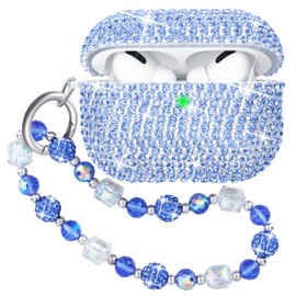 Ucharmbead Compatible for AirPods Pro 2nd Generation Cute Case Sparkly Case for AirPod Pro 2 with Shining Keychain Lanyard for Women Blue