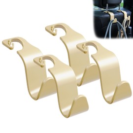 Amooca Car Seat Headrest Hook 4 Pack Hanger Storage Organizer Universal for Handbag Purse Coat Universal fit Vehicle Car Beige with Clip