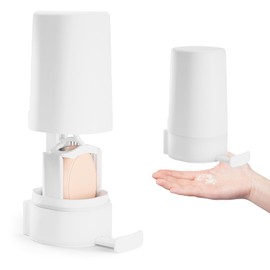 Soap Dispenser for Wall Mounting, Soap Dispenser without Drill with Lid, Automatic Retractable Soap Container, Soap Dispenser for Bedroom, Bathroom and Kitchen and Soap Bar Scraper