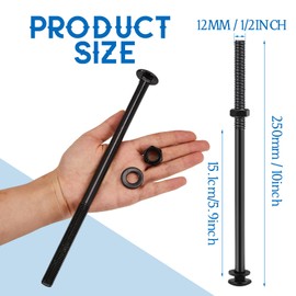 Zonon 24 Sets 1/2 x 10 Inch Black Carriage Bolt Kit Galvanized Carriage Bolt Set Includes Rust Resistance Washers and Nuts for Fastening Accessories