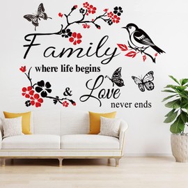 Wall Decor Sticker Family Letter Vinyl Wall Art Decal Removable Wall Stickers Quotes Family is Everything Wall Decals Art Mural Home Decor for Living Room Dining Room Kitchen.（Red）