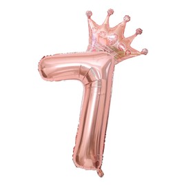 40 Inch Rose Gold Crown Number 7 Balloons, 7th Birthday Balloons for Men Women, 7 Celebration Decor Happy 7th Birthday Party,0-9 Party Decoration Wedding Anniversary Events Supplies (Rose Gold 7)